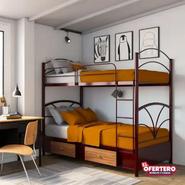 Combo Litera Bombay Con gavetas Imperial + colchones + Almohadas - Imagen 2