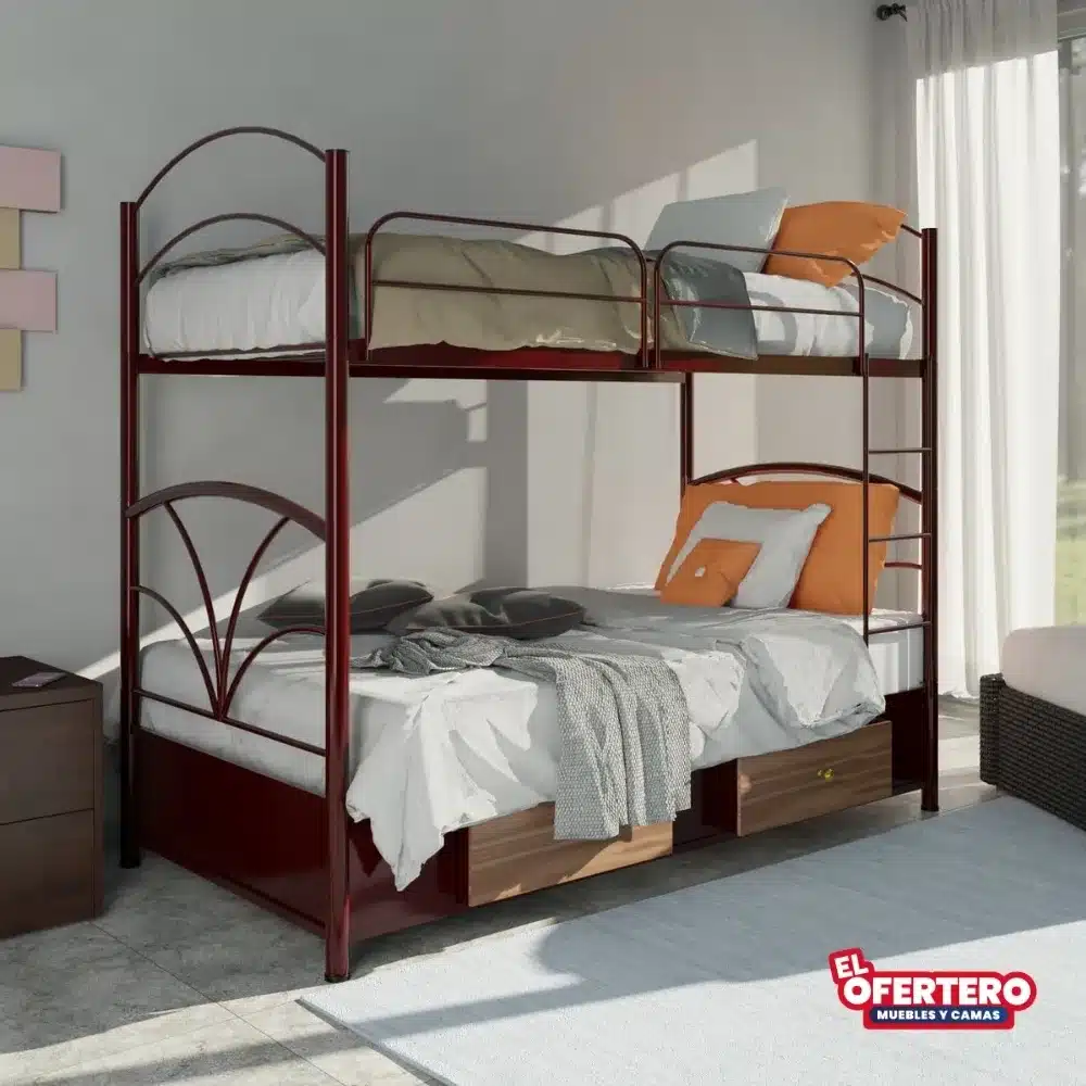 Combo Litera Bombay Con gavetas Imperial + colchones + Almohadas