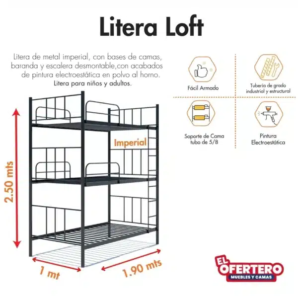 Combo Litera Loft Imperial, Colchones + Almohadas - Imagen 4