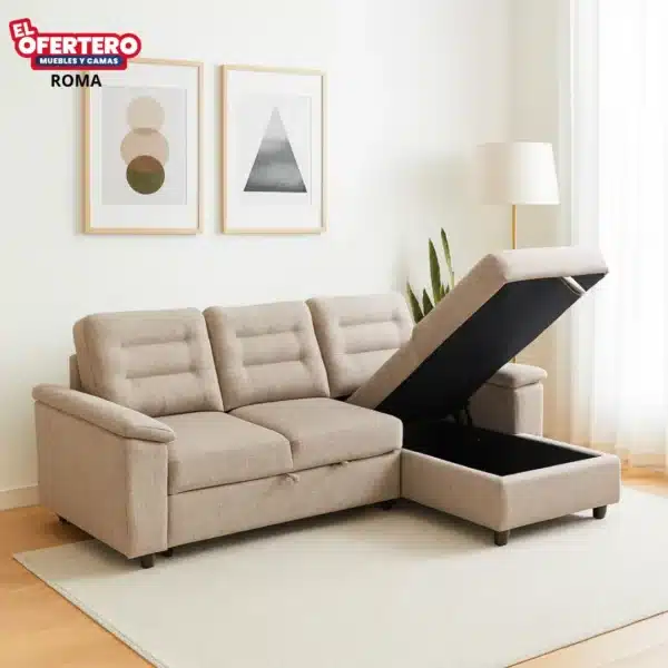 Sofacama Roma Extensible/Respaldos Abatibles/Baúl