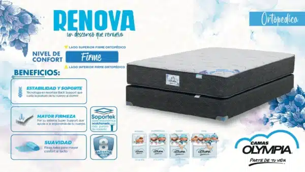 Camas y Colchones Olympia Renova Ortopédica, Set incluye Colchón + Base + Cabecera + Almohadas gratis - Imagen 5